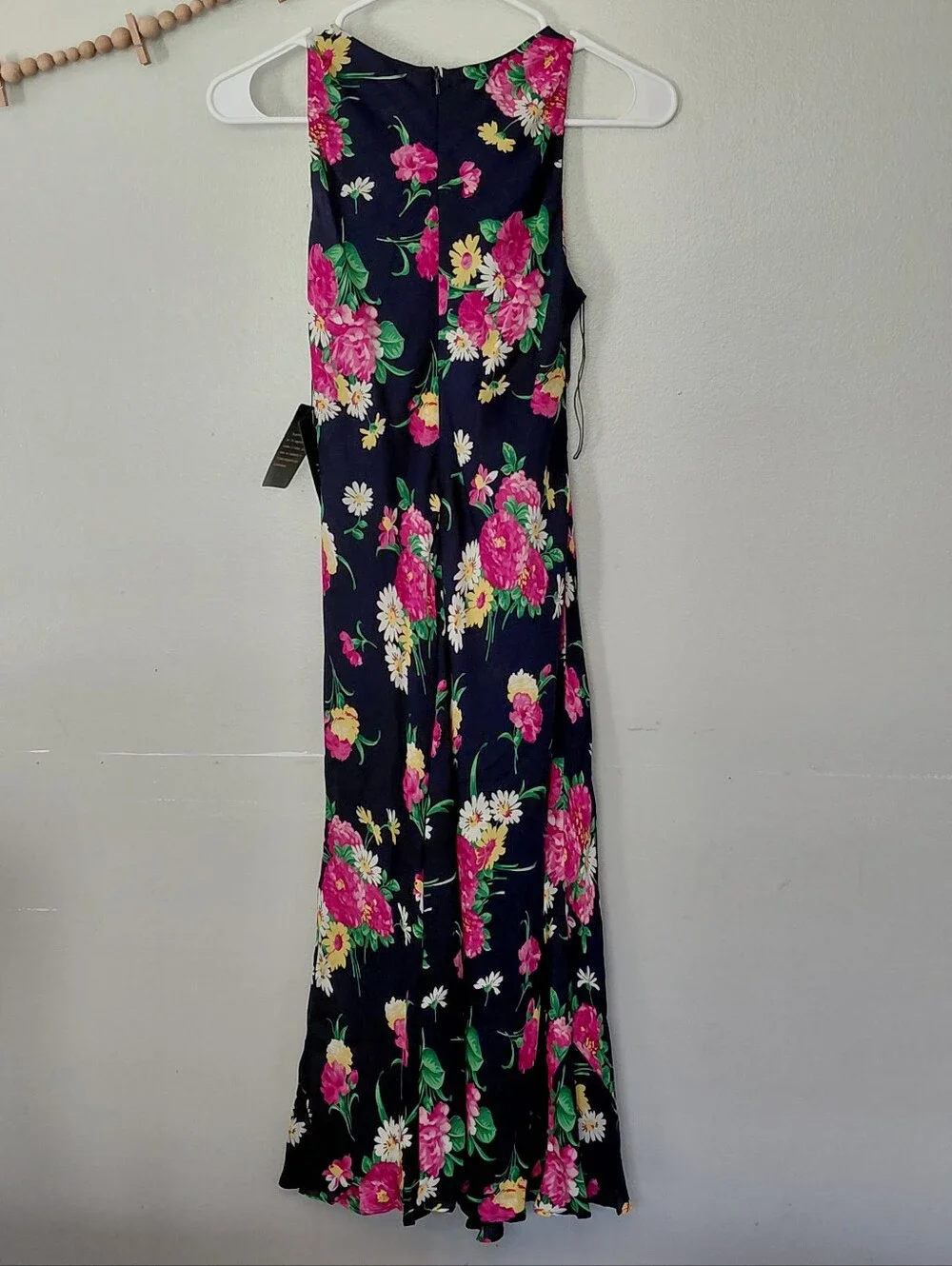 Lauren Ralph Lauren 100% Silk Navy Floral 90's Vintage Midi Dress NWT 4P